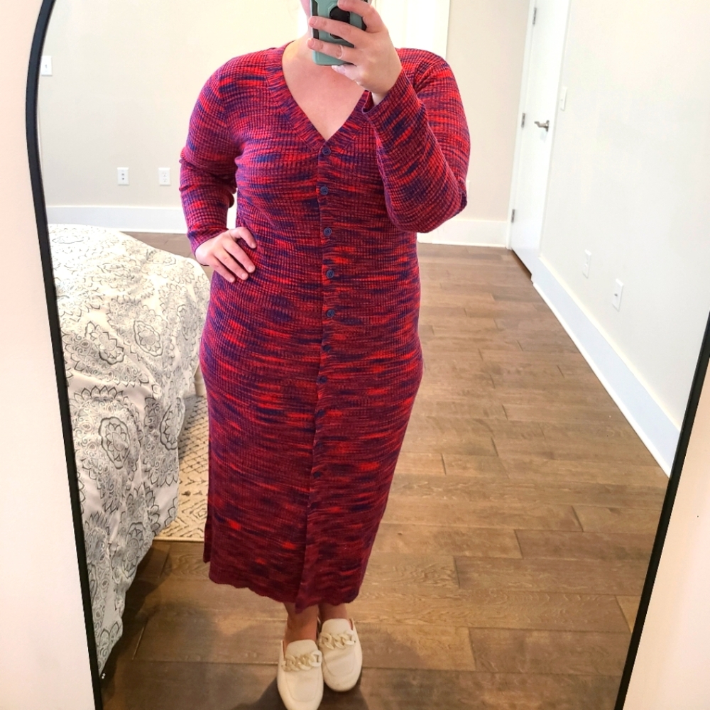 Eloquii Space Dye Button Front Knit Midi Dress